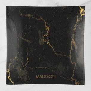 Gold Black Marble Trinket Tray