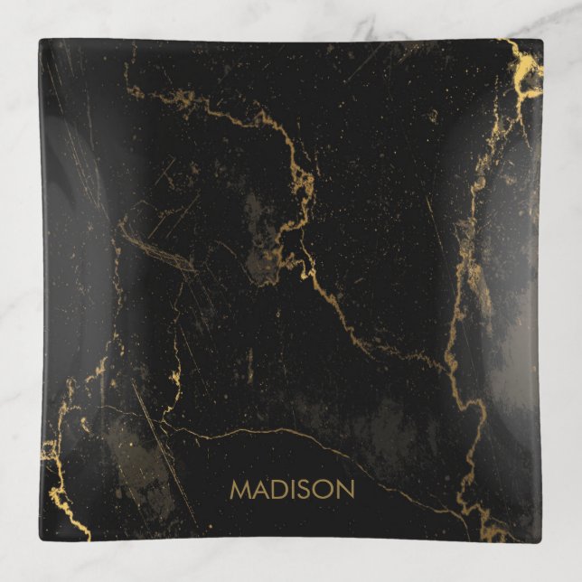 Gold Black Marble Trinket Tray (Front)