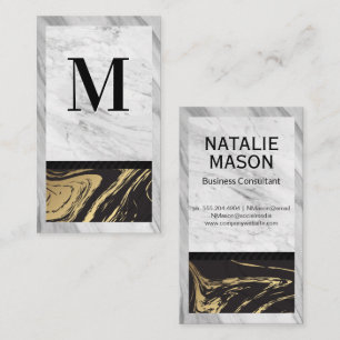 Gold Black Marble   White Marble Frame Business Card