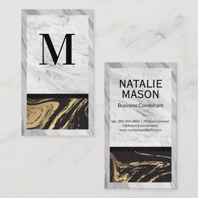Gold Black Marble | White Marble Frame Business Card (Front/Back)
