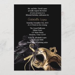 Gold Black Masquerade Ball Quinceanera Invitation