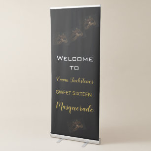 Gold Black Masquerade Elegant Birthday Welcome   Retractable Banner
