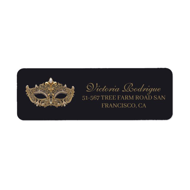 Gold Black Masquerade Party Birthday  Label (Front)