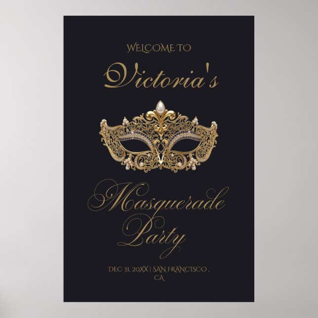 Gold Black Masquerade Party Birthday  Poster (Front)