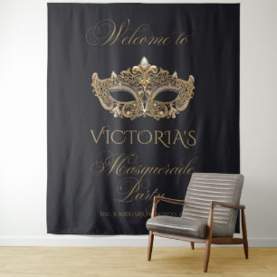 Gold Black Masquerade Party Birthday  Tapestry