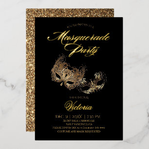 Gold Black Masquerade Party  Foil Invitation