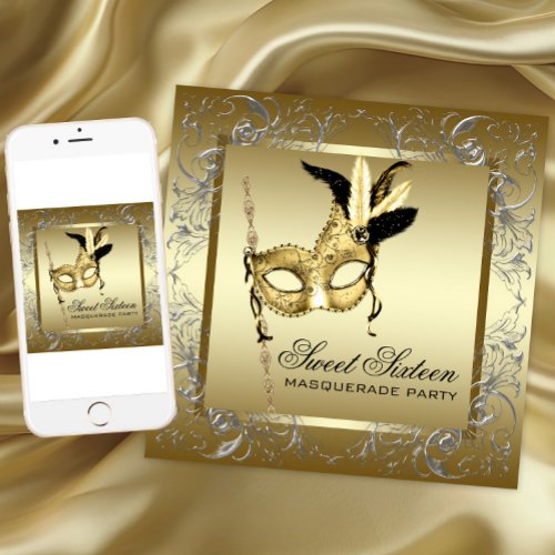 Gold Black Masquerade Party Invitation