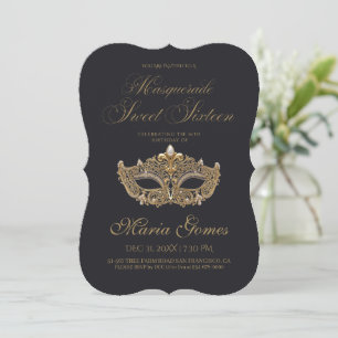 Gold Black Masquerade Sweet 16 Birthday  Invitation