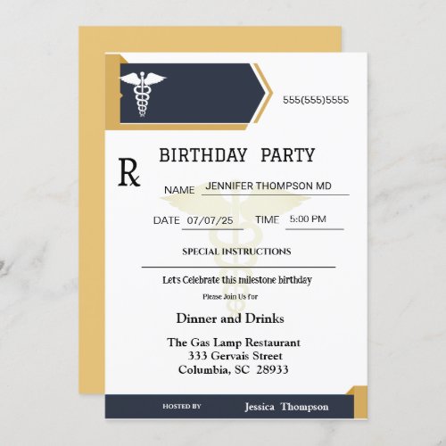 Gold Black Medical Prescription Pad Birthday   Invitation