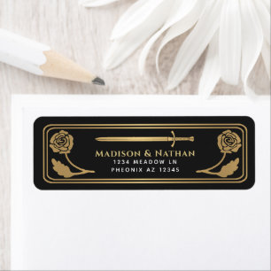 Gold Black Medieval Fantasy Sword Wedding Label