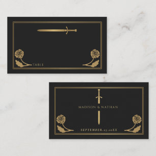 Gold Black Medieval Royal Sword Wedding Place Card