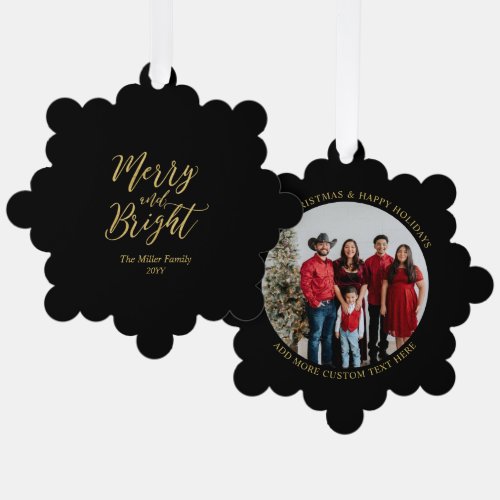 Gold  Black  Merry and Bright Christmas Holiday Ornament Card