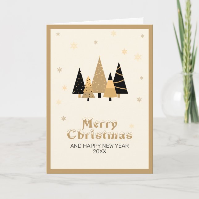 Gold Black Merry Christmas Greeting Holiday Card (Front)