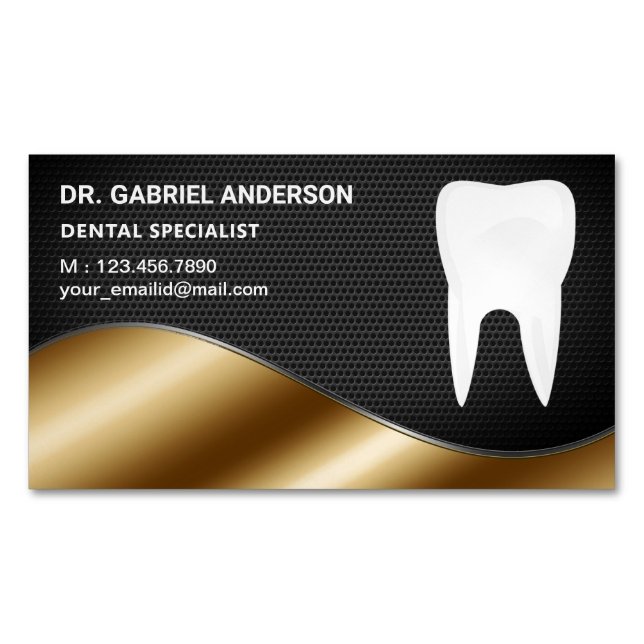 Gold Black Mesh Tooth Dental Clinic Dentist Business Card Magnet (Front)