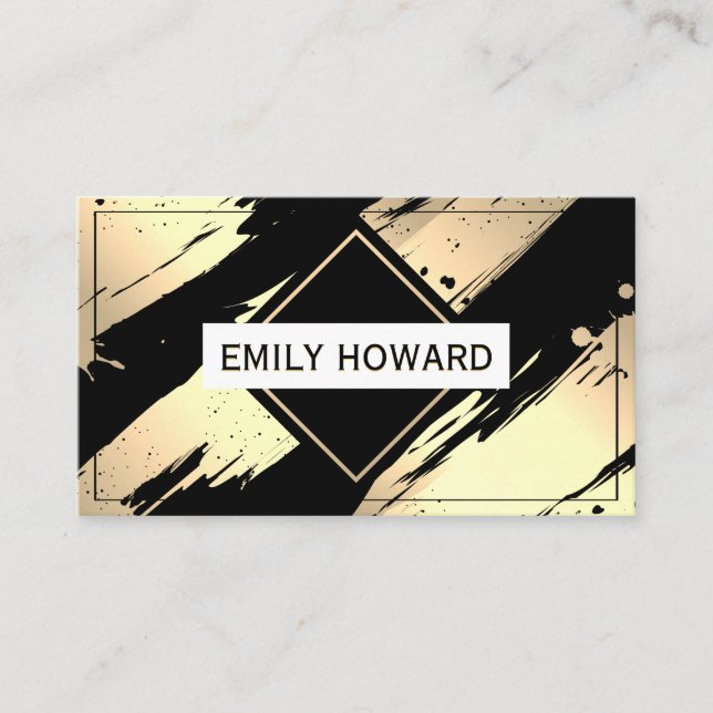 Gold Black Metallic Brushed Business Card (Front)