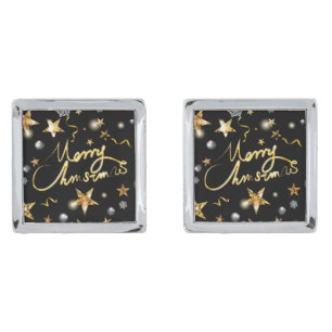 Gold Black Metallic Stars Christmas Cufflinks