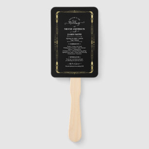 Gold & Black Minimal Modern Glam Wedding Program Hand Fan