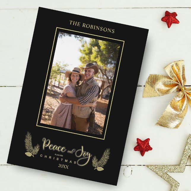 Gold Black Minimalist Chic Christmas Photo Family (Creator Uploaded)