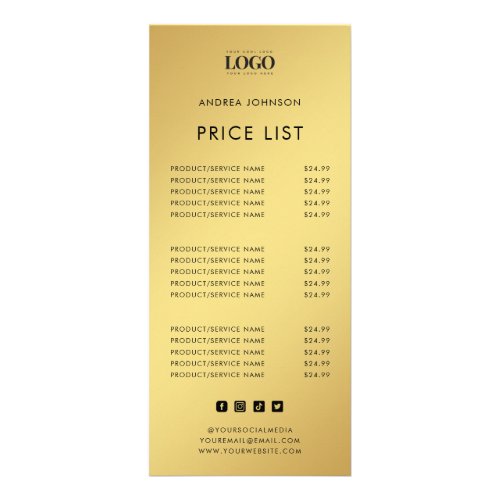 Gold  Black Minimalist Logo Service Price List Rack Card