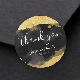 Gold Black Mitzvah Thank You Classic Round Sticker
