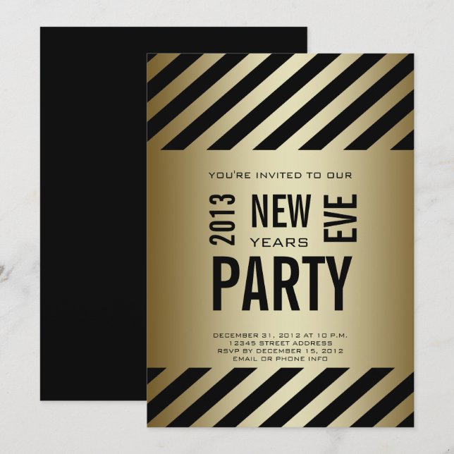 Gold Black Modern 2013 New Years Party Invitation (Front/Back)