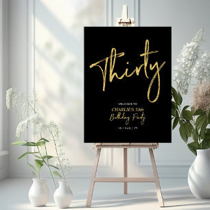 Gold & Black Modern 30th Birthday Party Welcome Foam Board