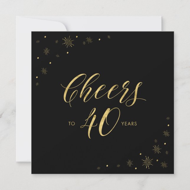 Gold & Black | Modern 40th Birthday Party Square Invitation (Front)