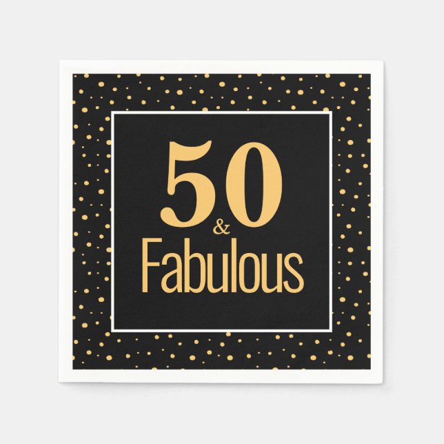 Gold Black Modern 50 & Fabulous Birthday Party Napkins (Front)