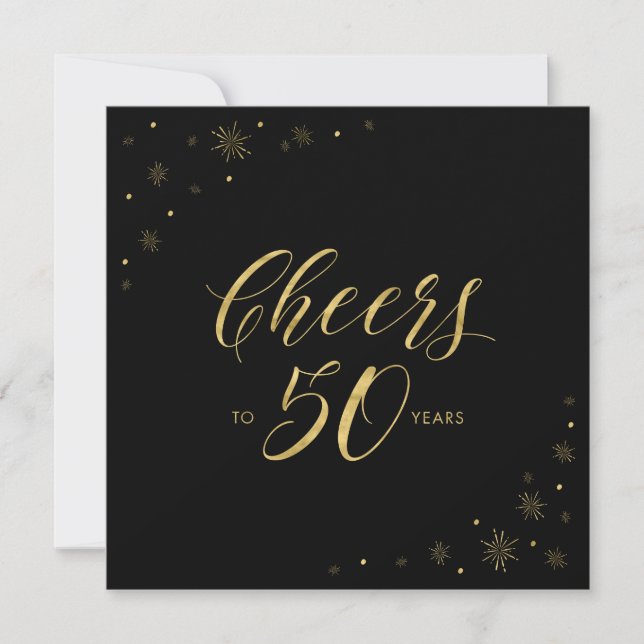 Gold & Black | Modern 50th Birthday Party Square Invitation (Front)
