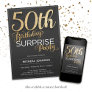 Gold Black Modern 50th Birthday Surprise Party Invitation