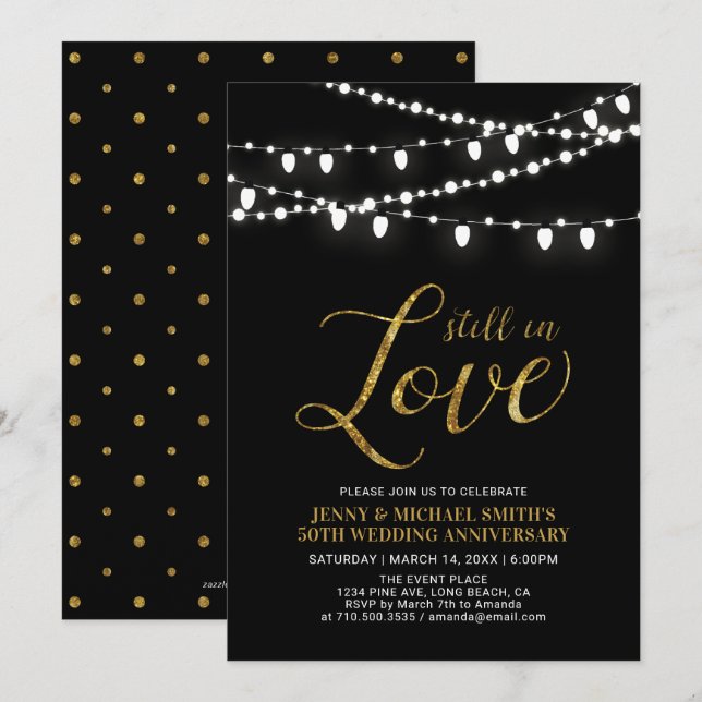 Gold & Black | Modern 50th Wedding Anniversary Invitation (Front/Back)