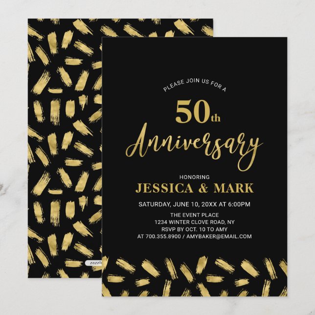Gold & Black | Modern 50th Wedding Anniversary Invitation (Front/Back)