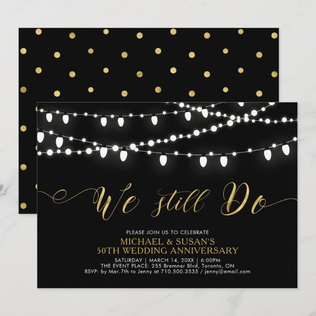 Gold & Black | Modern 50th Wedding Anniversary Invitation (Front/Back)