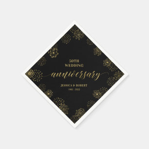 Gold & Black Modern 50th Wedding Anniversary Party Napkins
