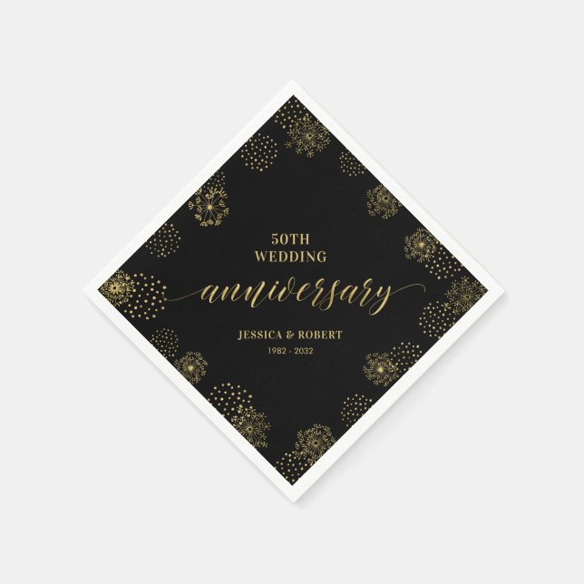 Gold & Black Modern 50th Wedding Anniversary Party Napkins (Corner)