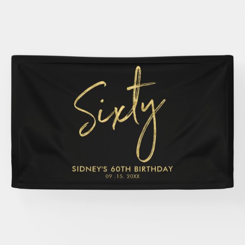 Gold  Black Modern 60th Birthday Party Banner