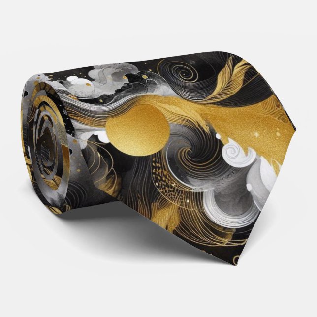 Gold Black Modern Abstract Men's Neck Tie (Rolled)