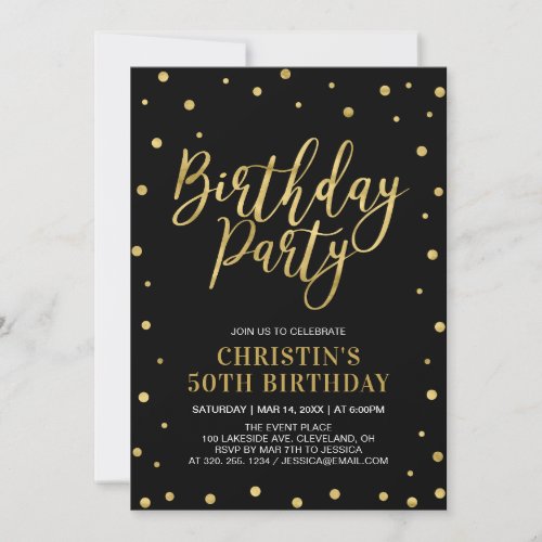 Gold  Black  Modern Adult 50th Birthday Party Invitation