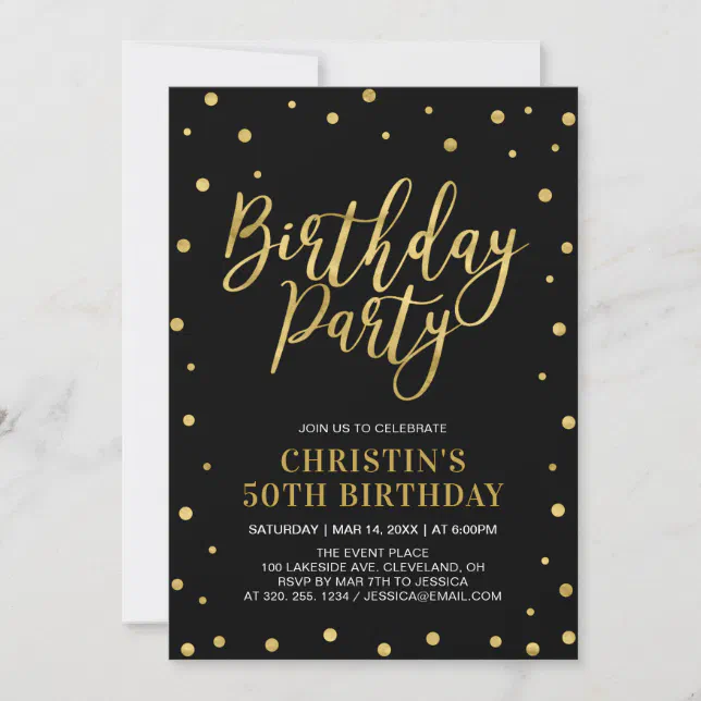 Gold & Black | Modern Adult 50th Birthday Party Invitation | Zazzle