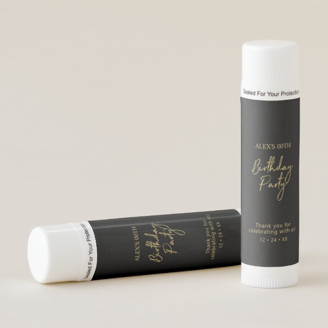 Gold & Black Modern Adult Birthday Party Favor Lip Balm (Front)