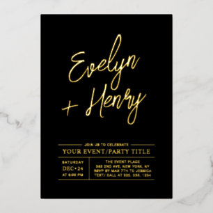 Gold & Black Modern All Occassion Party Event Foil Invitation