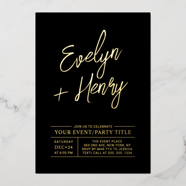 Gold & Black Modern All Occassion Party Event Foil Invitation (Front)