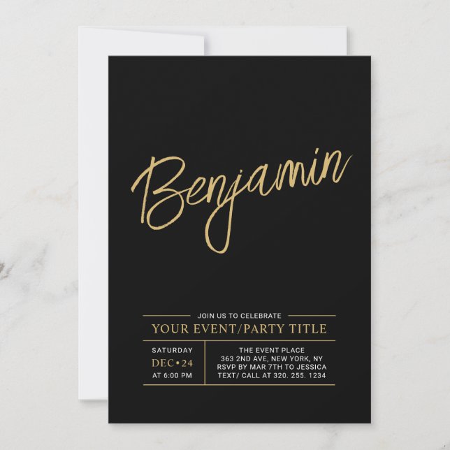 Gold & Black Modern All Occassion Party Event Invitation (Front)