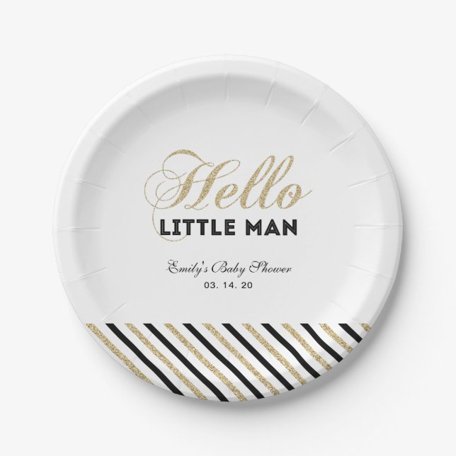 Gold & Black | Modern Baby Shower Party Plate (Front)