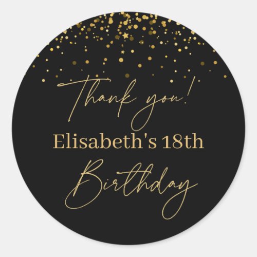 Gold & Black Modern Birthday  Classic Round Sticker