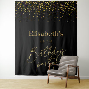 Gold & Black Modern Birthday Party  Tapestry