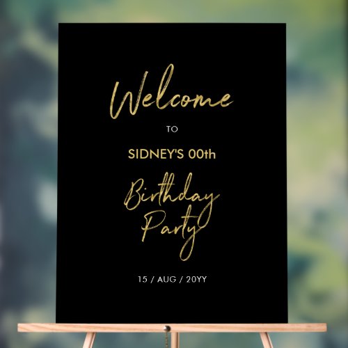 Gold  Black Modern Birthday Party Welcome Acrylic Sign