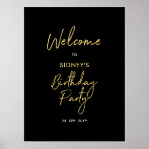 Gold & Black Modern Birthday Party Welcome Poster