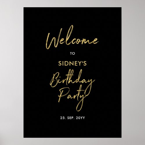 Gold  Black Modern Birthday Party Welcome Poster