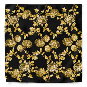 Gold & Black Modern Botanical Floral Toile Bandana